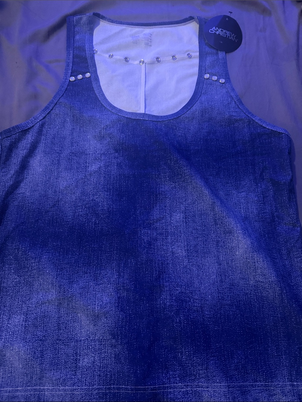 Andrew Christian Blue Denim-Effect Studded Scoop Tank